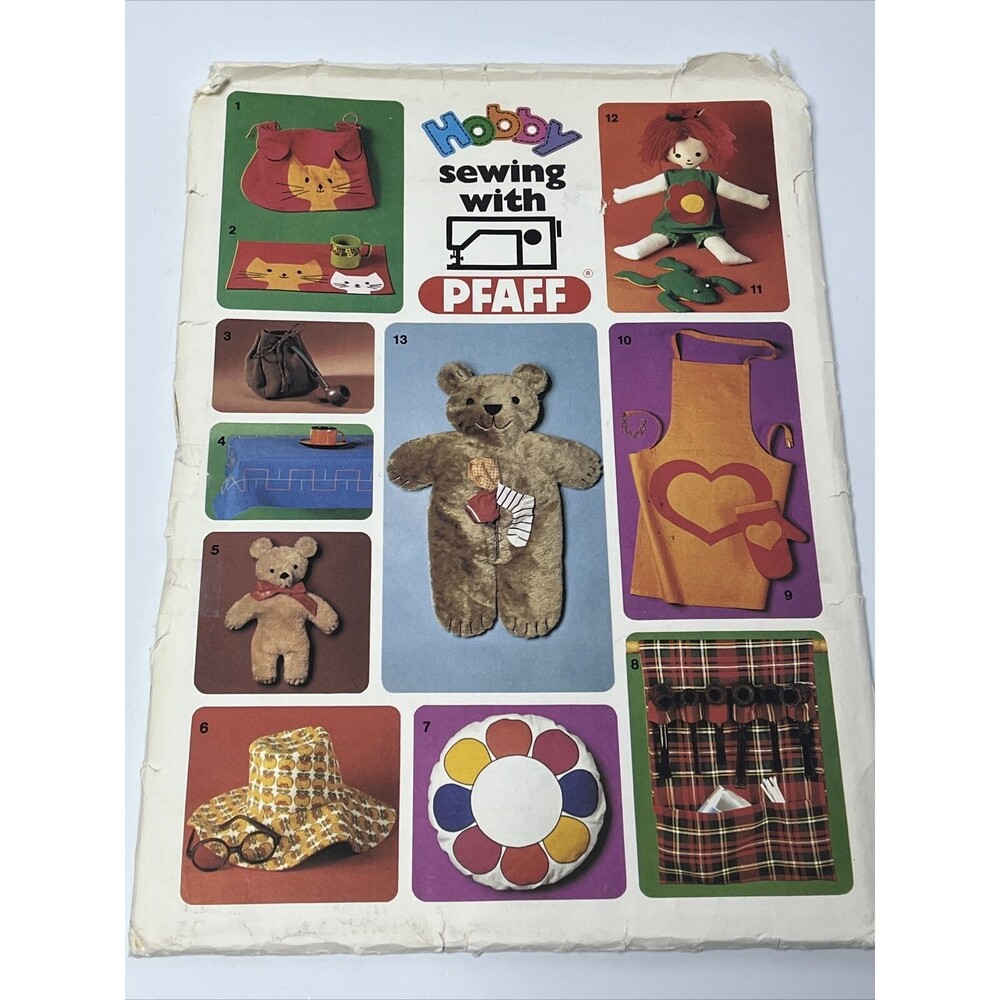 Heart Apron Doll Bear Tablecloth Hat Bib Frog Pfaff Uncut Sewing Pattern Vtg Toy